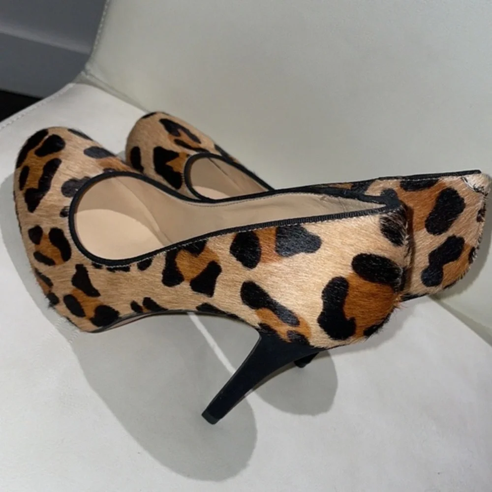 Talbots Brown Black Leopard Real Calf Hair Skyla Pumps sz 8 heels sexy Like NEW - Picture 7 of 9
